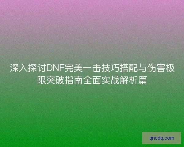 深入探讨DNF完美一击技巧搭配与伤害极限突破指南全面实战解析篇